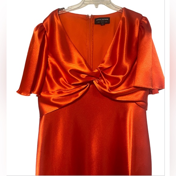 Little Mistress Plus Bridesmaids V-Neck Tea Dress in Sunset Orange 14 Maxi Silky - Picture 8 of 15